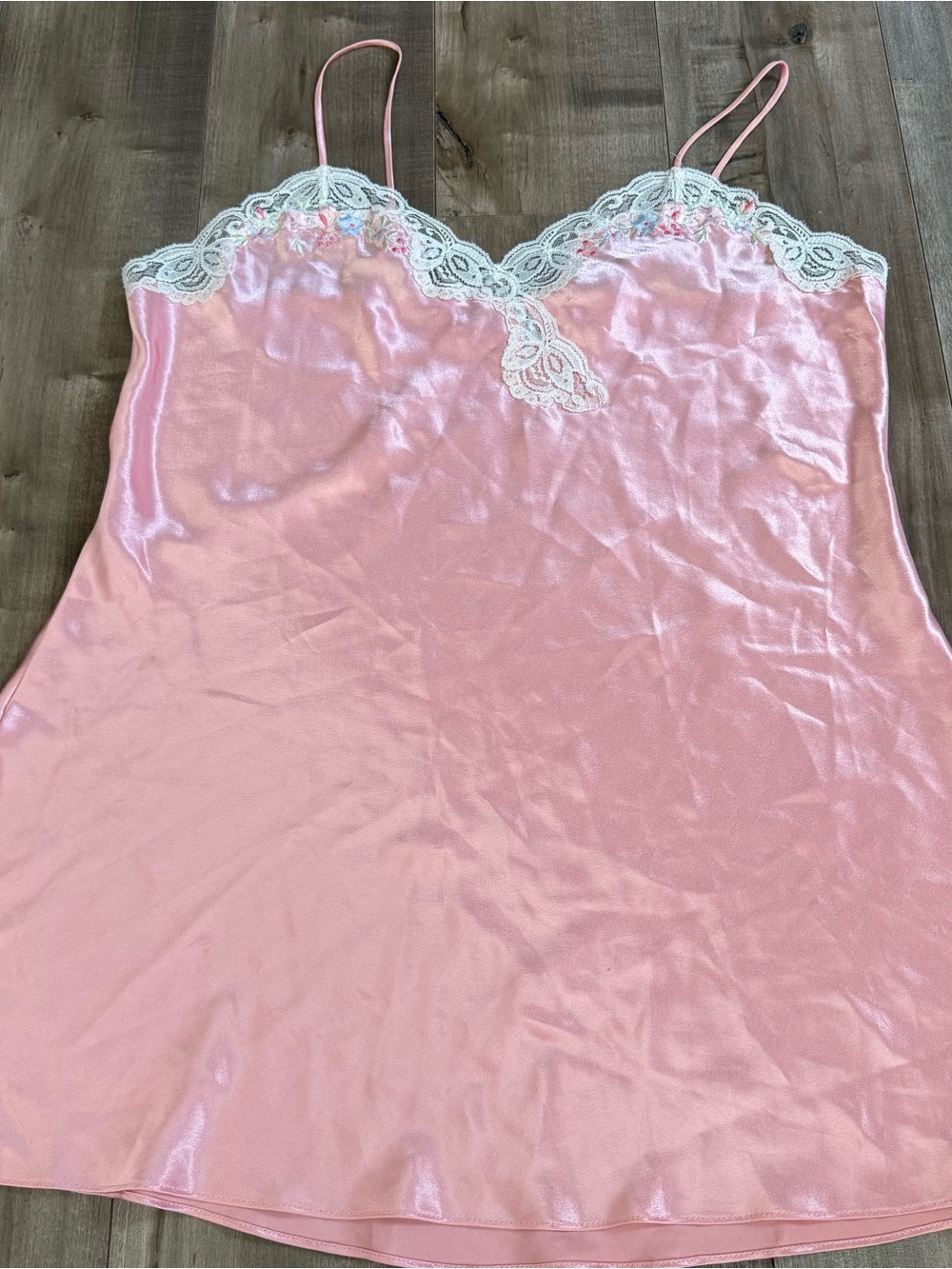 Vintage Val Mode Lingerie Slip Dress Nightgown Large Lace Floral Adjustable